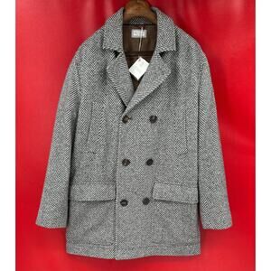 Brunello Cucinelli Cashmere Silk Gray Herringbone Mens Peacoat US 40 IT 50 NWT